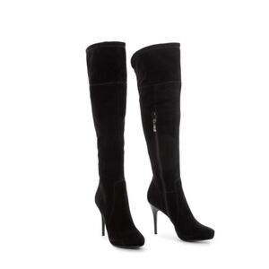 POPUSHIER
Black Suede Knee High Heel Boots